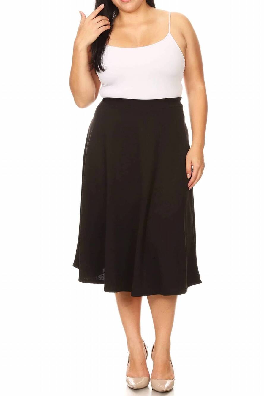 NEW MOA COLLECTION women's a-line casual elastic band solid midi skirt - plus in